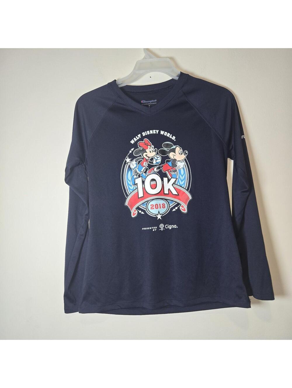 Champion Disney Sweatshirt Blue Mickey Mouse Long Sleeve 2018 10K Run Adult sz M